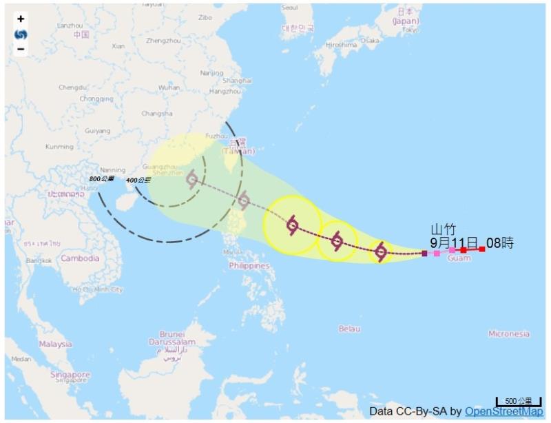 颱風山竹路線圖.天文台圖