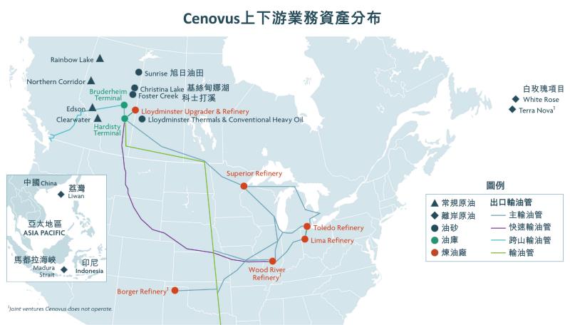 Cenovus上下游業務資產分布。