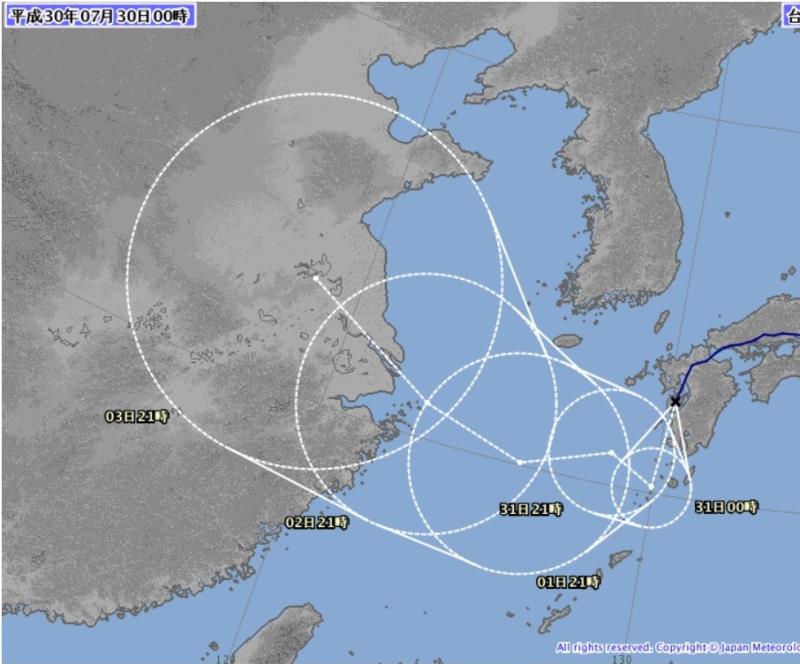 雲雀預測移動路線.日本氣象廳圖