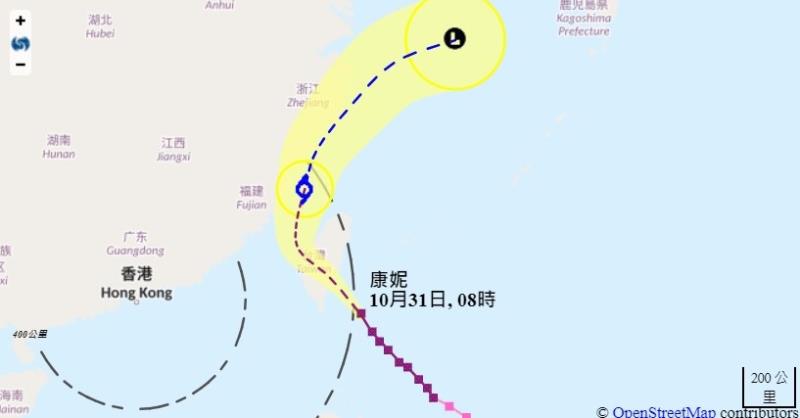 超強颱風康妮路線圖.   天文台