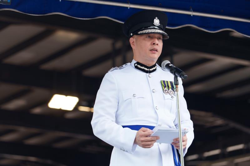 警務處處長周一鳴，首次以處長身份出席警察學院舉行結業會操。政府新聞處。