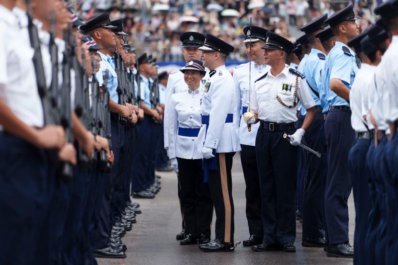警務處處長周一鳴，首次以處長身份出席警察學院舉行結業會操。政府新聞處。